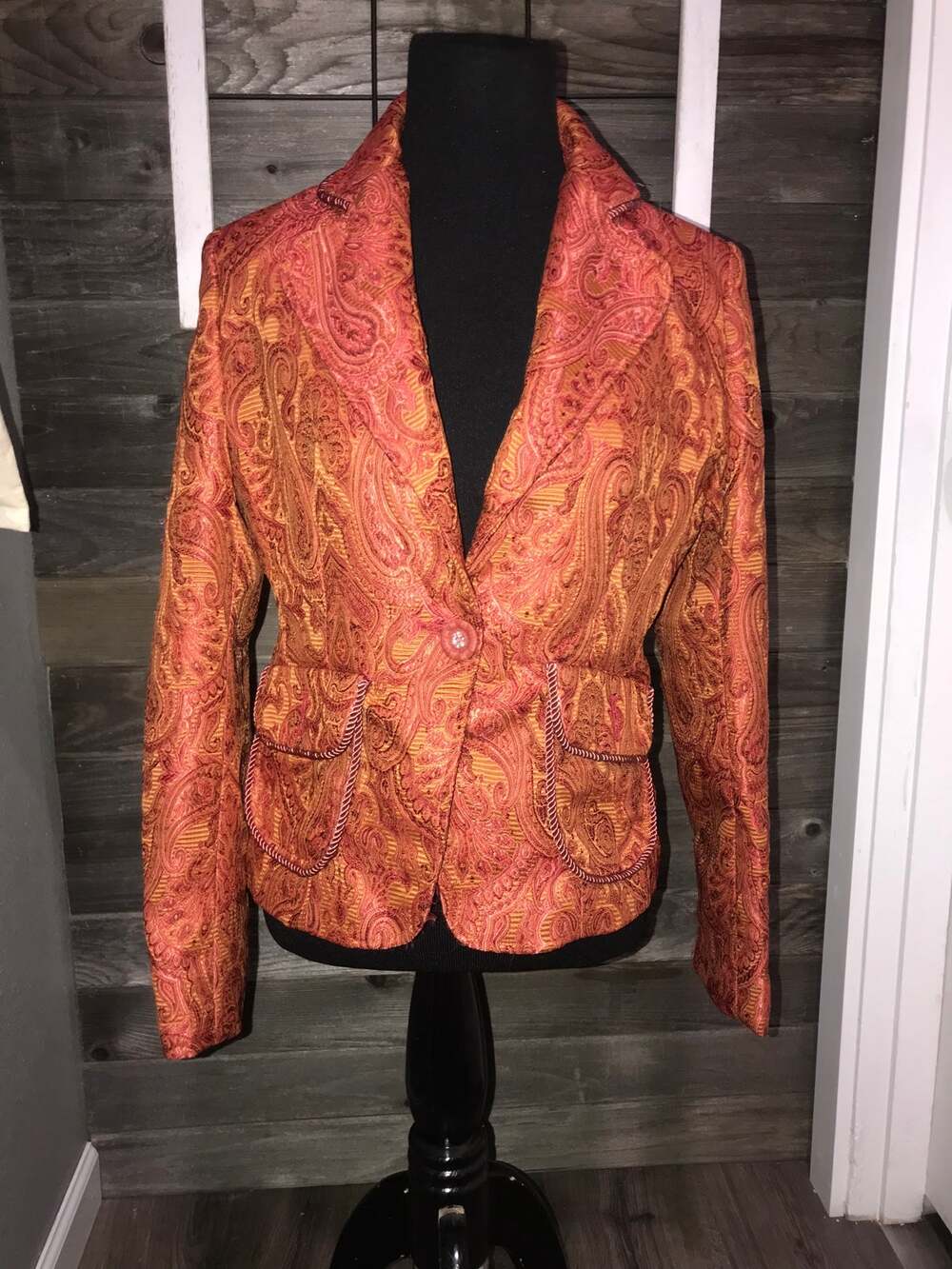 Ninety paisley tapestry orange blazer suit jacket size 4